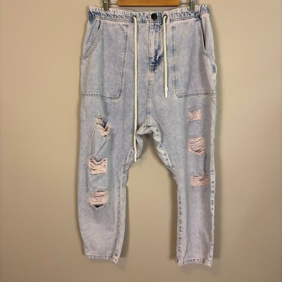 Free People x One Teaspoon Women's Purple Haze Shabby Distressed Drawstring Hare - Picture 1 of 7